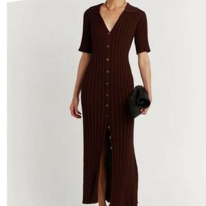 RHODES DARK CHOC KNIT MIDI DRESS - M / DARK BROWN